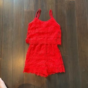 Red lace romper